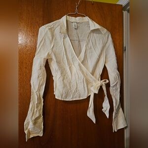 H&M Women’s Wrap Blouse - Cream Long Sleeve